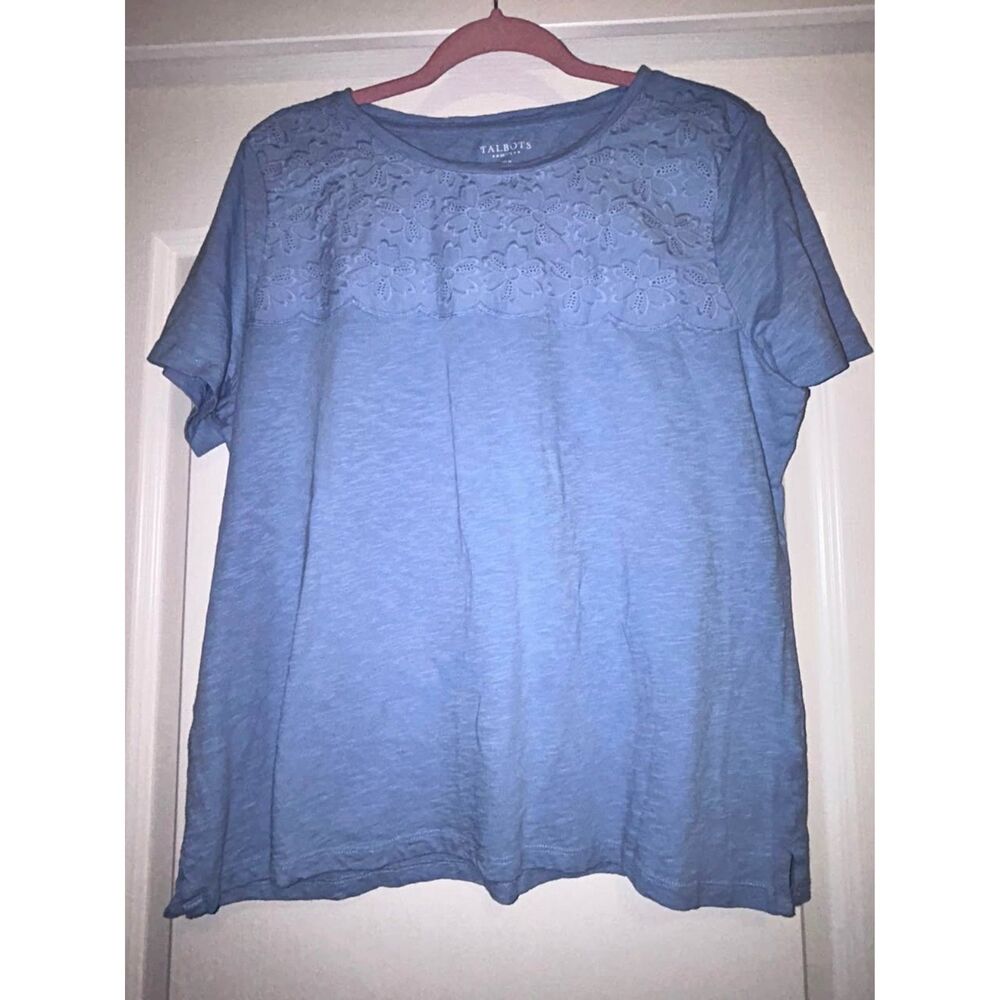NWOT Talbots light blue eyelet lace detail short sleeve tee shirt woman's XLP